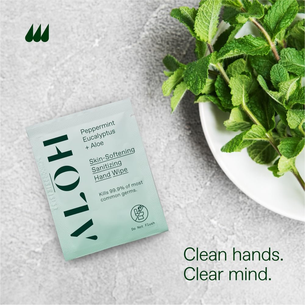 ALŌH Skin - Hautschonende Desinfektionstücher für die Hände – Pfefferminze + Eukalyptus Aloe (1 Box mit 20 einzeln verpackten Tüchern)