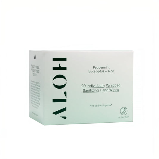 ALŌH Skin - Hautschonende Desinfektionstücher für die Hände – Pfefferminze + Eukalyptus Aloe (1 Box mit 20 einzeln verpackten Tüchern)