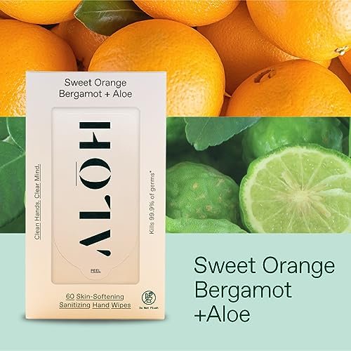 ALŌH Sweet Orange Bergamot + Aloe Handreinigungstücher - 3er-Pack mit 20 Tüchern (60 Tücher) - Für unterwegs - Für Kinder und Erwachsene