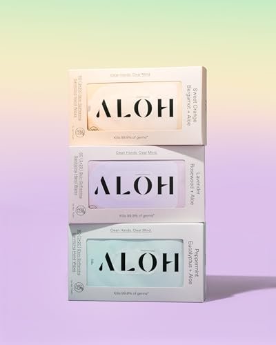 ALŌH Sweet Orange Bergamot + Aloe Handreinigungstücher - 3er-Pack mit 20 Tüchern (60 Tücher) - Für unterwegs - Für Kinder und Erwachsene