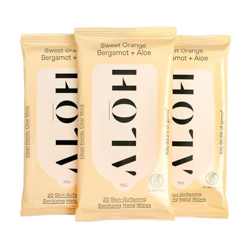 ALŌH Sweet Orange Bergamot + Aloe Handreinigungstücher - 3er-Pack mit 20 Tüchern (60 Tücher) - Für unterwegs - Für Kinder und Erwachsene