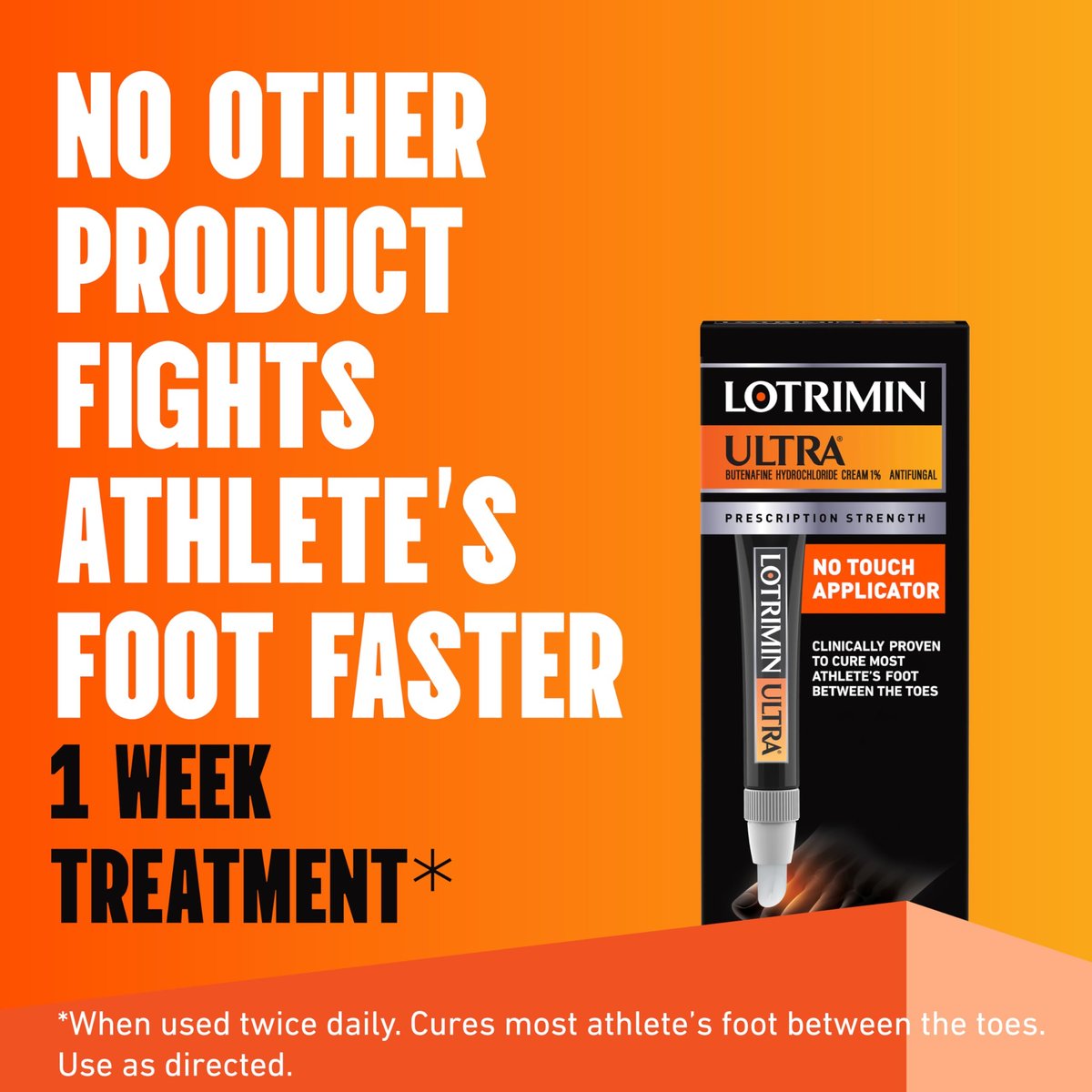 Lotrimin Ultra Fußpilz Creme mit No-Touch-Applikator, 1-Wochen-Behandlung, verschreibungspflichtige Stärke, Butenafinhydrochlorid 1%, 20 g