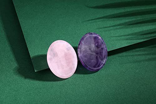YATOJUZI Daumen-Sorgensteine zur Angstbewältigung – Heilende Kristalle Amethyst und Rosenquarz – Taschenkiesel für Meditation, Reiki, spirituelle Geschenke für Frauen und Männer (2 Stück)