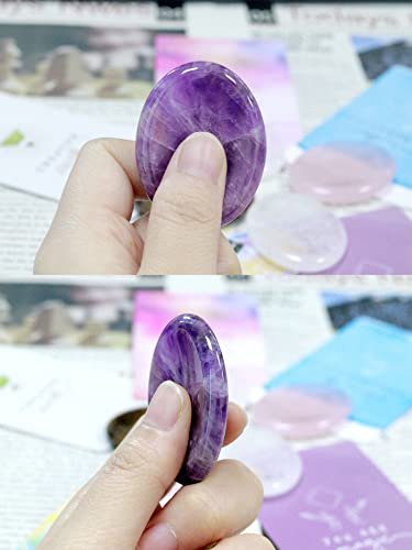 YATOJUZI Daumen-Sorgensteine zur Angstbewältigung – Heilende Kristalle Amethyst und Rosenquarz – Taschenkiesel für Meditation, Reiki, spirituelle Geschenke für Frauen und Männer (2 Stück)