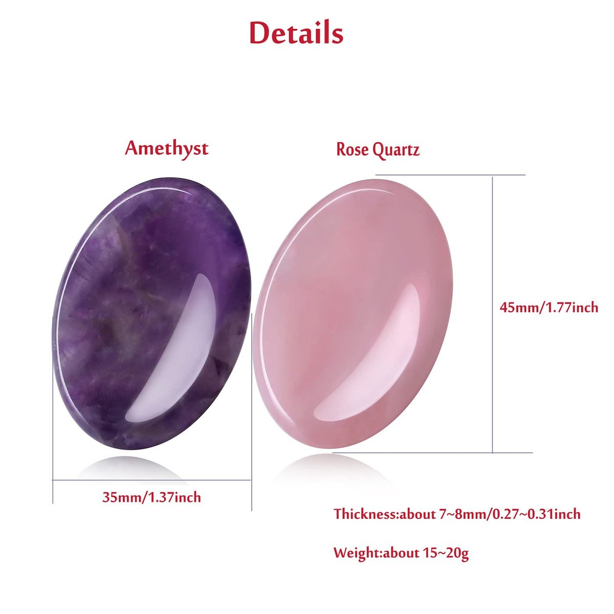 YATOJUZI Daumen-Sorgensteine zur Angstbewältigung – Heilende Kristalle Amethyst und Rosenquarz – Taschenkiesel für Meditation, Reiki, spirituelle Geschenke für Frauen und Männer (2 Stück)