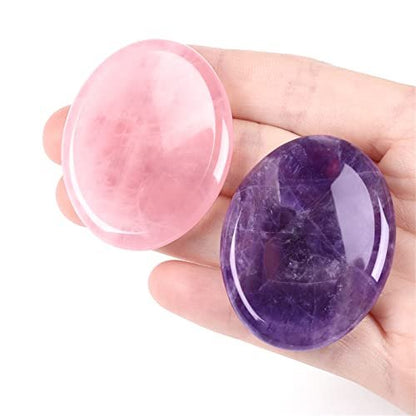 YATOJUZI Daumen-Sorgensteine zur Angstbewältigung – Heilende Kristalle Amethyst und Rosenquarz – Taschenkiesel für Meditation, Reiki, spirituelle Geschenke für Frauen und Männer (2 Stück)
