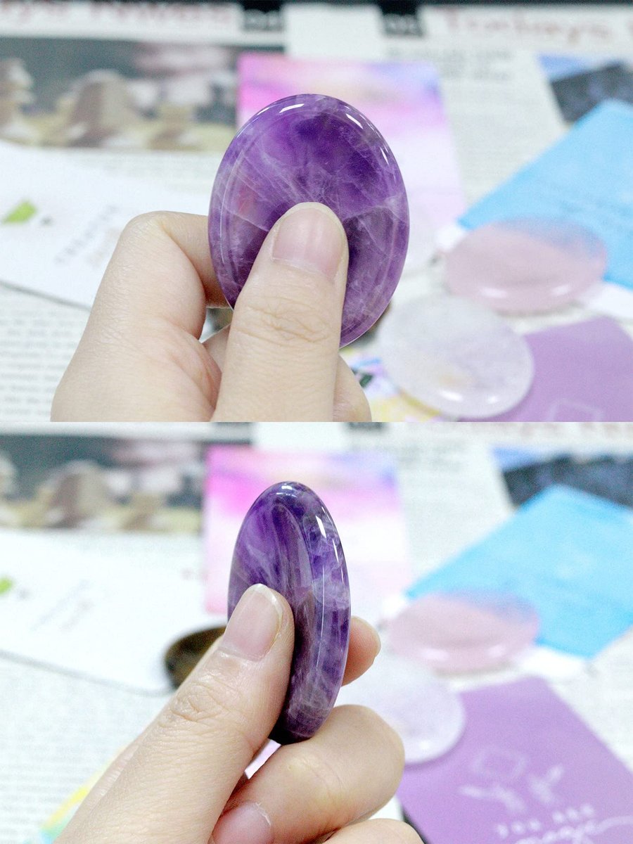 YATOJUZI Daumen-Sorgensteine zur Angstbewältigung – Heilende Kristalle Amethyst und Rosenquarz – Taschenkiesel für Meditation, Reiki, spirituelle Geschenke für Frauen und Männer (2 Stück)