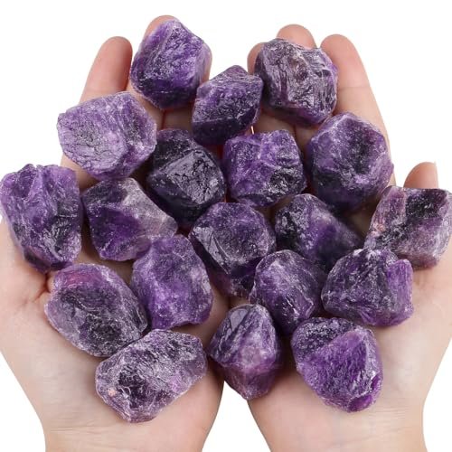 QINJIEJIE Amethyst Rohkristalle, rohe natürliche Heilsteine, große 1" Bulk raue Quarzsteine zum Polieren, Tumbler, Cabbing, Brunnen Dekoration, Wicca Reiki Steine