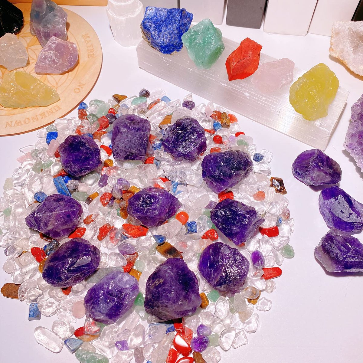 QINJIEJIE Amethyst Rohkristalle, rohe natürliche Heilsteine, große 1" Bulk raue Quarzsteine zum Polieren, Tumbler, Cabbing, Brunnen Dekoration, Wicca Reiki Steine