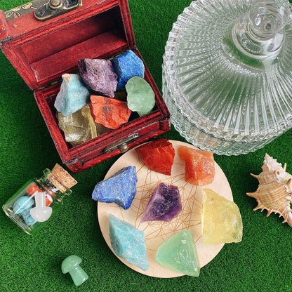 QINJIEJIE 10er-Pack Rohkristalle Edelsteine Heilsteine 1 Zoll große Steine für Tumbling, Cabochons, Brunnensteine, Dekoration, Polieren, Handarbeit, Wicca Reiki Rohquarz