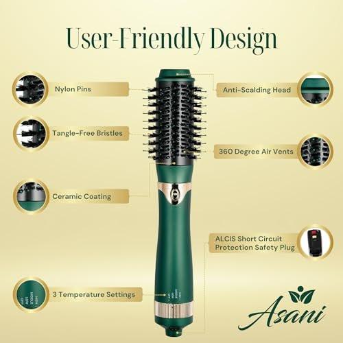 Asani Heißluftbürste - Multifunktionaler Föhnbürste mit austauschbaren Aufsätzen, beheizte Rundbürste zum Locken oder Glätten, Volumen- und Styling-Tool für alle Haartypen