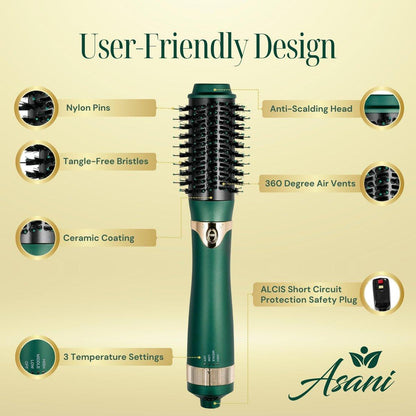 Asani Heißluftbürste - Multifunktionaler Föhnbürste mit austauschbaren Aufsätzen, beheizte Rundbürste zum Locken oder Glätten, Volumen- und Styling-Tool für alle Haartypen