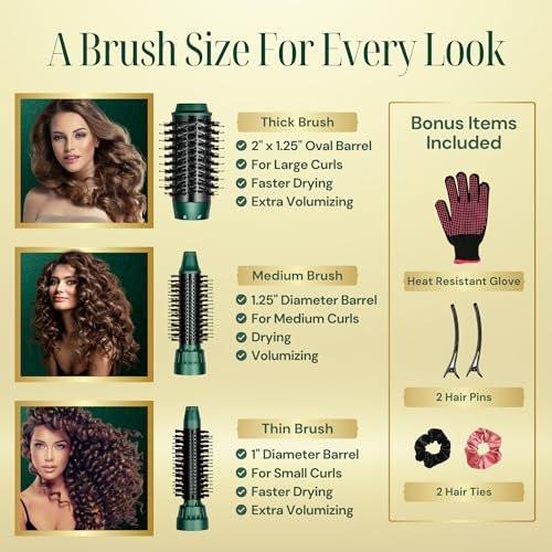 Asani Heißluftbürste - Multifunktionaler Föhnbürste mit austauschbaren Aufsätzen, beheizte Rundbürste zum Locken oder Glätten, Volumen- und Styling-Tool für alle Haartypen