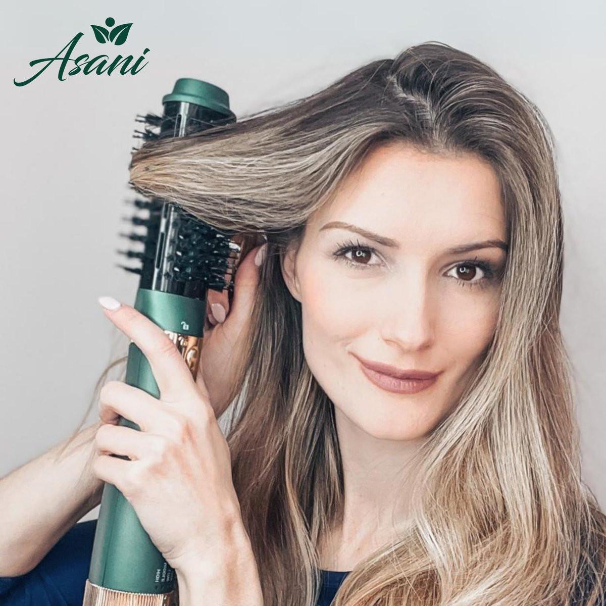 Asani Heißluftbürste - Multifunktionaler Föhnbürste mit austauschbaren Aufsätzen, beheizte Rundbürste zum Locken oder Glätten, Volumen- und Styling-Tool für alle Haartypen