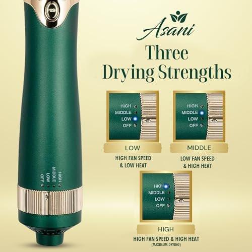 Asani Heißluftbürste - Multifunktionaler Föhnbürste mit austauschbaren Aufsätzen, beheizte Rundbürste zum Locken oder Glätten, Volumen- und Styling-Tool für alle Haartypen