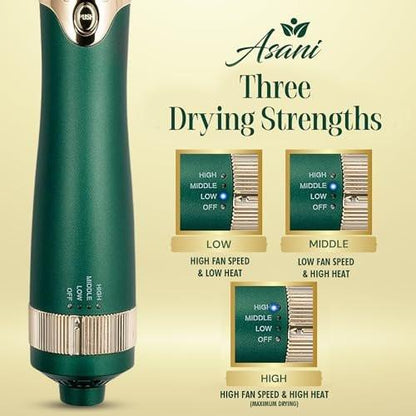 Asani Heißluftbürste - Multifunktionaler Föhnbürste mit austauschbaren Aufsätzen, beheizte Rundbürste zum Locken oder Glätten, Volumen- und Styling-Tool für alle Haartypen