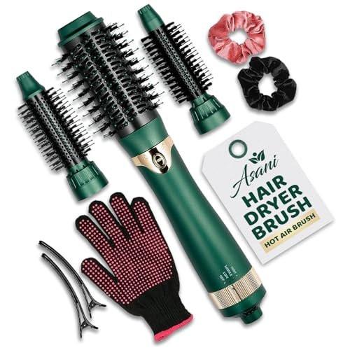 Asani Heißluftbürste - Multifunktionaler Föhnbürste mit austauschbaren Aufsätzen, beheizte Rundbürste zum Locken oder Glätten, Volumen- und Styling-Tool für alle Haartypen