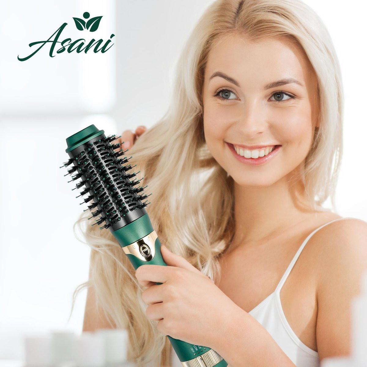 Asani Heißluftbürste - Multifunktionaler Föhnbürste mit austauschbaren Aufsätzen, beheizte Rundbürste zum Locken oder Glätten, Volumen- und Styling-Tool für alle Haartypen