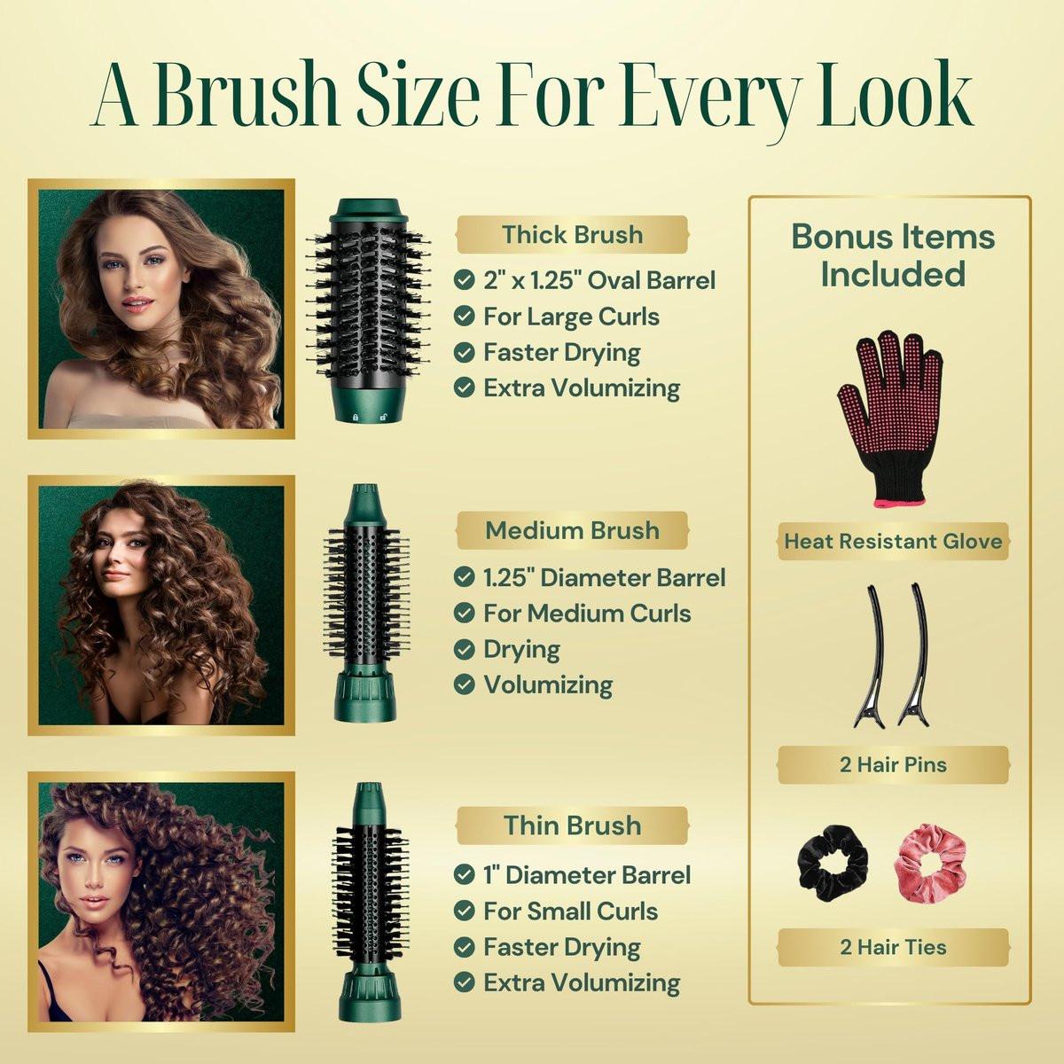 Asani Heißluftbürste - Multifunktionaler Föhnbürste mit austauschbaren Aufsätzen, beheizte Rundbürste zum Locken oder Glätten, Volumen- und Styling-Tool für alle Haartypen