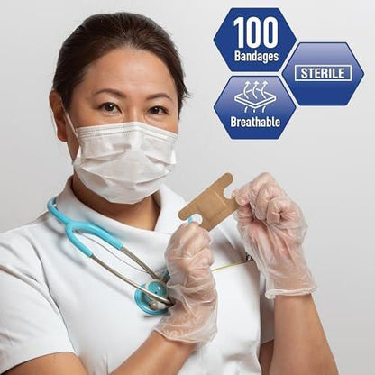 MED PRIDE 100 sterile Fingerverband-Pflaster aus Stoff – Latex- und gummi-frei, hypoallergen, 1,5 x 3 Zoll