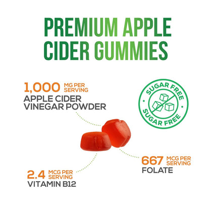 Apfelessig Gummies ohne Zucker - Max Stärke ACV Gummivitamine - Vitamin B12 & Die Mutter - Stoffwechsel & Energie Unterstützung - Vegane Apfelessig Gummis - Non-GMO - 120 Gummis