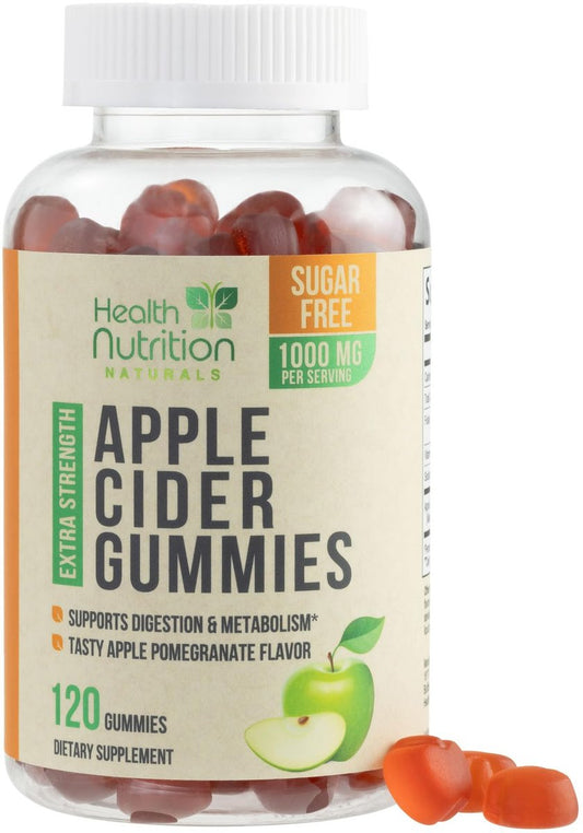 Apfelessig Gummies ohne Zucker - Max Stärke ACV Gummivitamine - Vitamin B12 & Die Mutter - Stoffwechsel & Energie Unterstützung - Vegane Apfelessig Gummis - Non-GMO - 120 Gummis