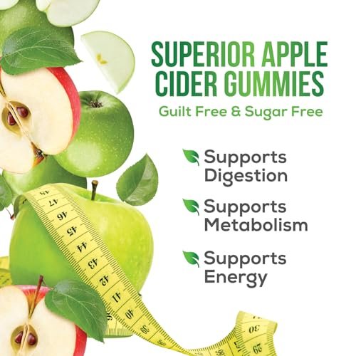 Apfelessig Gummies ohne Zucker - Max Stärke ACV Gummivitamine - Vitamin B12 & Die Mutter - Stoffwechsel & Energie Unterstützung - Vegane Apfelessig Gummis - Non-GMO - 120 Gummis