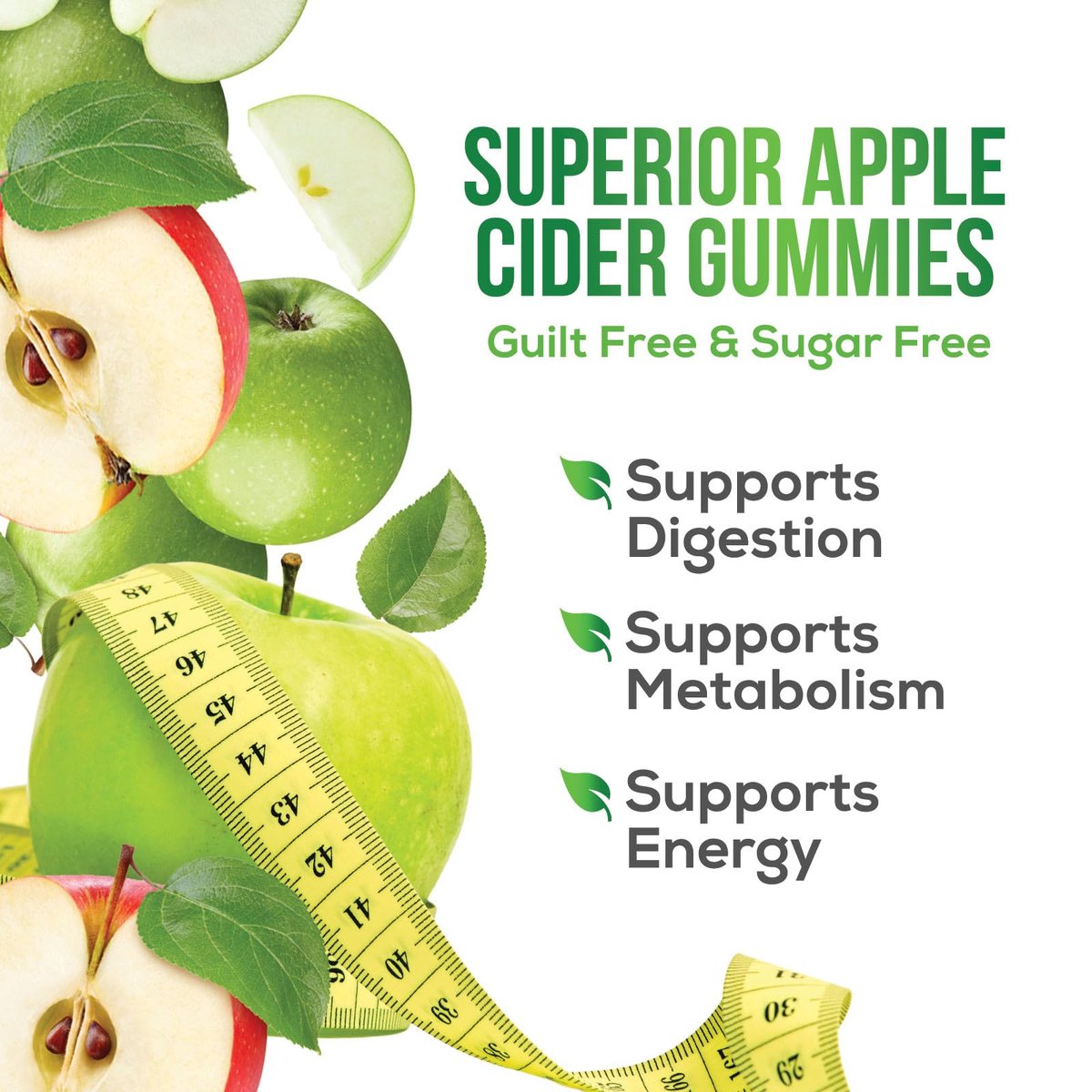 Apfelessig Gummies ohne Zucker - Max Stärke ACV Gummivitamine - Vitamin B12 & Die Mutter - Stoffwechsel & Energie Unterstützung - Vegane Apfelessig Gummis - Non-GMO - 120 Gummis