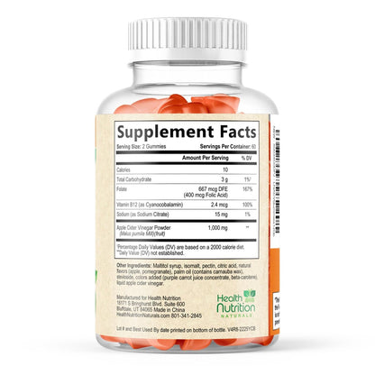 Apfelessig Gummies ohne Zucker - Max Stärke ACV Gummivitamine - Vitamin B12 & Die Mutter - Stoffwechsel & Energie Unterstützung - Vegane Apfelessig Gummis - Non-GMO - 120 Gummis