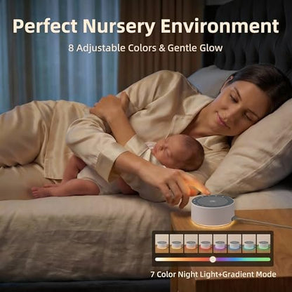 Kipcush Weißes Rauschen Maschine - Sanfte, nicht blendende Nachtlichtlampe, 30 beruhigende Klänge, 8 Farben Licht, Max 8-Stunden-Timer für Baby & Erwachsene (Weiß, Standard)