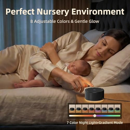 Kipcush Weißes Rauschgerät - Sanfte, blendfreie Nachtlichtlampe, 30 beruhigende Klänge, 8 Farben, max. 8-Stunden-Timer für Baby & Erwachsene (Schwarz, Standard)