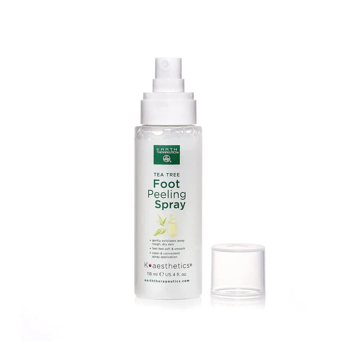 Earth Therapeutics Tea Tree Fußpeeling-Spray – Praktisches Spray zum Wegpellen von Hornhaut – Beruhigende Botanicals mit australischem Teebaumöl – Peeling für trockene, raue Haut