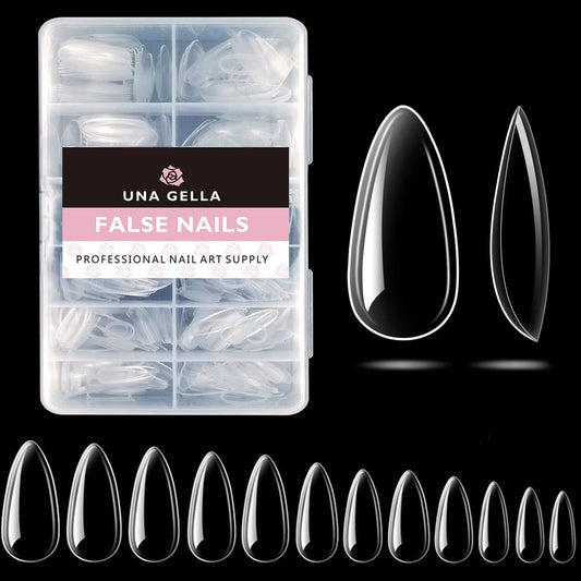 UNA GELLA Mittelmandel Gel-Nagelspitzen, 504 Stück Klare Falsche Nägel Spitzen Form Vollabdeckung Acryl Gel Nagelverlängerung Für DIY Heim Salon 12 Größen