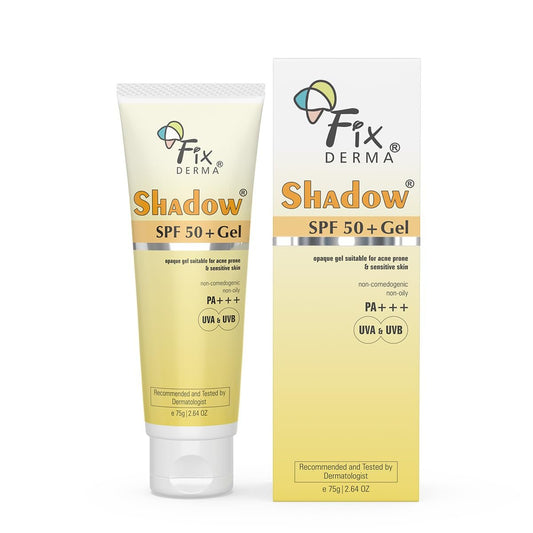 Fixderma Shadow SPF 50+ Gel Sonnenschutz für das Gesicht | Titanium Dioxid & Zink | Breitband UVA- und UVB-Schutz | Wasserbeständig, Leichtgewichtiger Sonnenschutz - 75 ml
