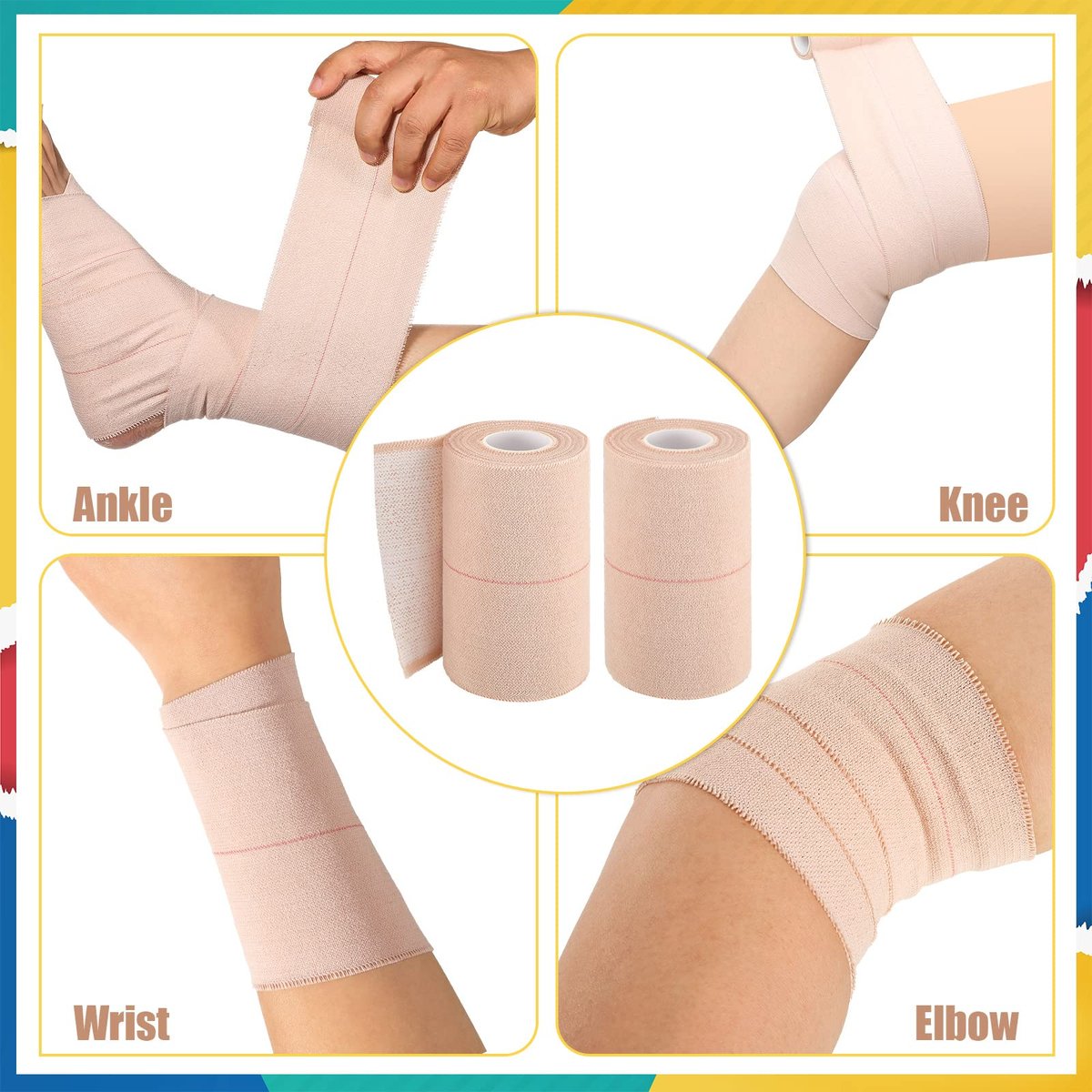 BBTO 4 Rollen Elastisches Klebeband, Selbstklebender Verband, Flexible Stretchbandage für Sport, Knöchel, Knie und Handgelenk, Tierpflege, 5 Yard (4 Zoll Breite)