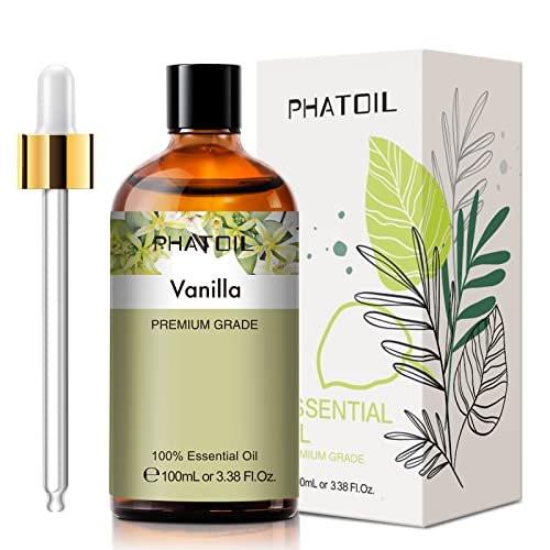 PHATOIL 100 ml Vanille-Essentialöl – Große 3,38 fl.oz Flasche, reines Aromatherapieöl für Diffuser, Luftbefeuchter, Seifen- und Kerzenherstellung
