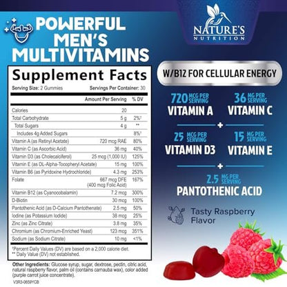 Multivitamin für Männer – Tägliche Vitamin-Gummis mit Vitamin D, B-Vitaminen, Zink & mehr – Unterstützung für Energie, Gedächtnis, Fokus und Immunsystem – 13 essentielle Vitamine & Mineralstoffe – 60 Kapseln