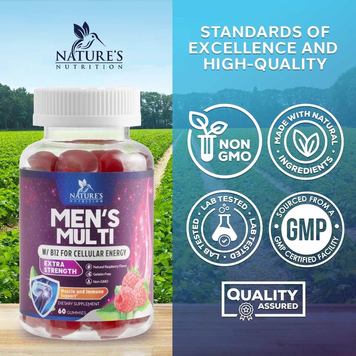 Multivitamin für Männer – Tägliche Vitamin-Gummis mit Vitamin D, B-Vitaminen, Zink & mehr – Unterstützung für Energie, Gedächtnis, Fokus und Immunsystem – 13 essentielle Vitamine & Mineralstoffe – 60 Kapseln