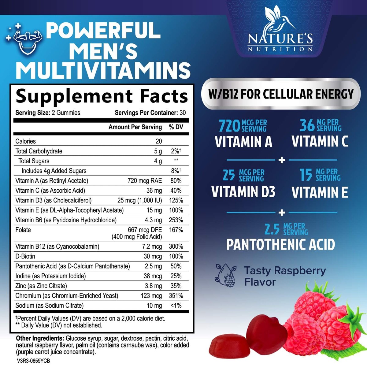 Multivitamin für Männer – Tägliche Vitamin-Gummis mit Vitamin D, B-Vitaminen, Zink & mehr – Unterstützung für Energie, Gedächtnis, Fokus und Immunsystem – 13 essentielle Vitamine & Mineralstoffe – 60 Kapseln