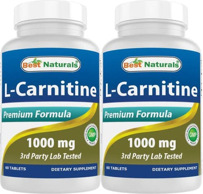 Best Naturals L-Carnitin 1000 mg – 60 Tabletten (2er-Pack) – Hochwertiges Nahrungsergänzungsmittel