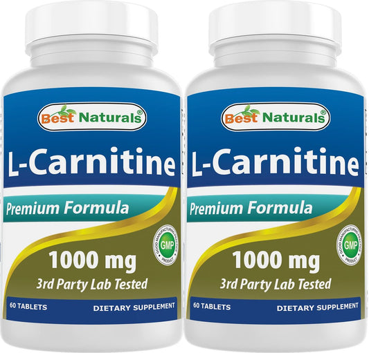 Best Naturals L-Carnitin 1000 mg – 60 Tabletten (2er-Pack) – Hochwertiges Nahrungsergänzungsmittel