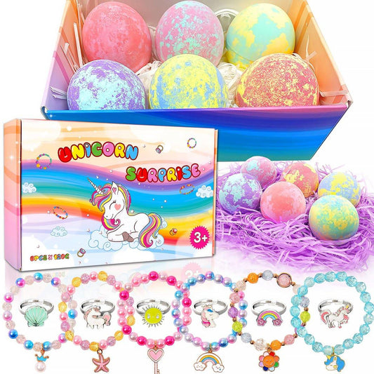 MADO Einhorn Badebomben für Kinder mit Überraschung im Inneren – Geschenk für Mädchen von 3–8+ Jahren (6er-Pack)