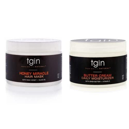 tgin Butter Cream Daily Moisturizer & Honey Miracle Hair Mask Duo für lockiges, krauses und welliges Haar – Reichhaltige Feuchtigkeit und Tiefenpflege für trockenes Haar, 2 x 12 oz