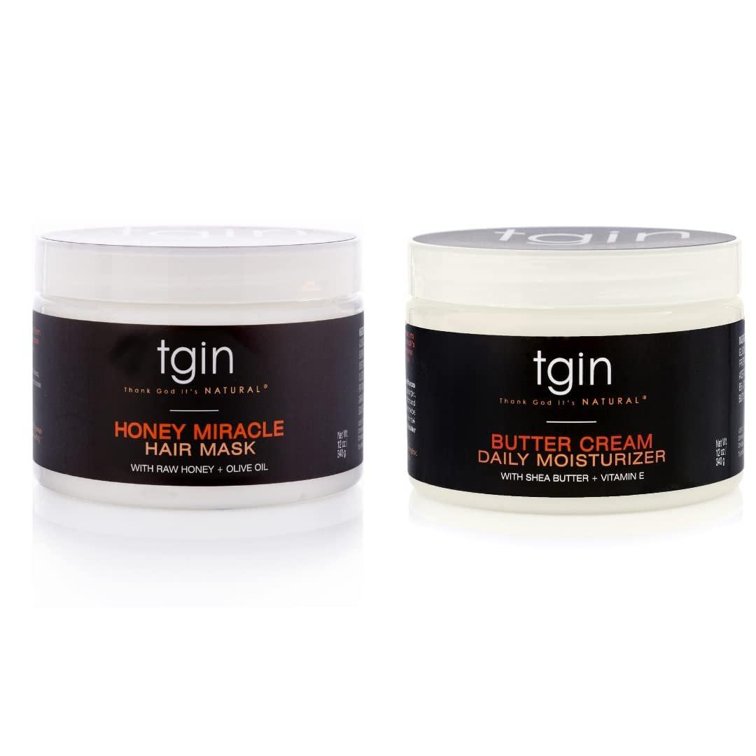 tgin Butter Cream Daily Moisturizer & Honey Miracle Hair Mask Duo für lockiges, krauses und welliges Haar – Reichhaltige Feuchtigkeit und Tiefenpflege für trockenes Haar, 2 x 12 oz