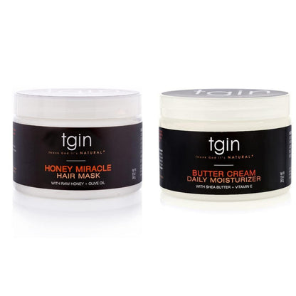 tgin Butter Cream Daily Moisturizer & Honey Miracle Hair Mask Duo für lockiges, krauses und welliges Haar – Reichhaltige Feuchtigkeit und Tiefenpflege für trockenes Haar, 2 x 12 oz