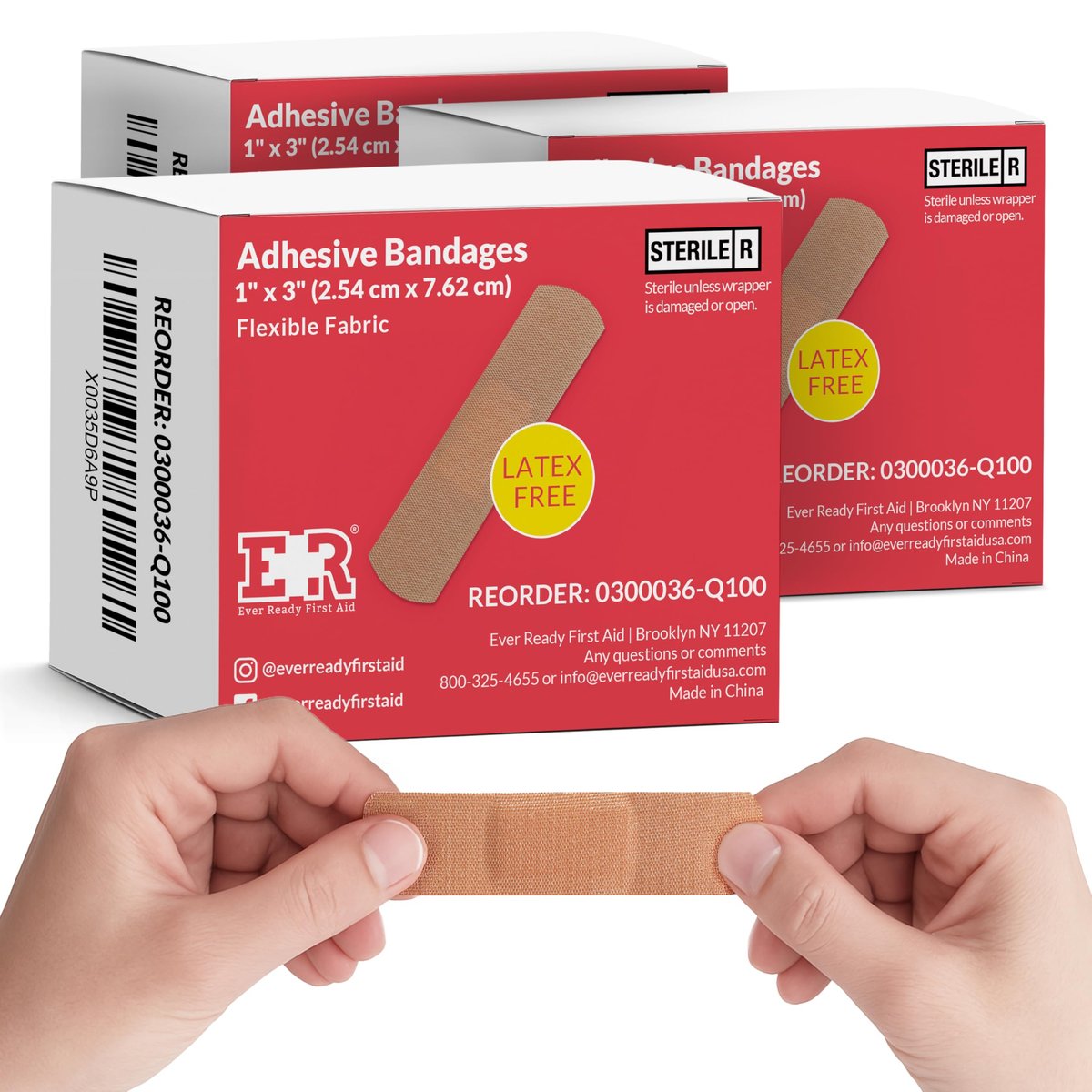 Ever Ready First Aid 1" x 3" Stoff-Pflaster, Latexfrei, dehnbar – 300 Stück