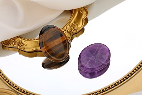 2er-Pack Sorgenstein gegen Angst – Tigerauge & Amethyst Heilsteine für Handfläche, Taschenkiesel, Meditation, oval