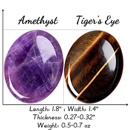 2er-Pack Sorgenstein gegen Angst – Tigerauge & Amethyst Heilsteine für Handfläche, Taschenkiesel, Meditation, oval