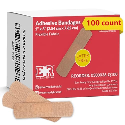 Ever Ready First Aid 1 x 3 Zoll Stoffpflaster, latexfrei, dehnbar – 100 Stück