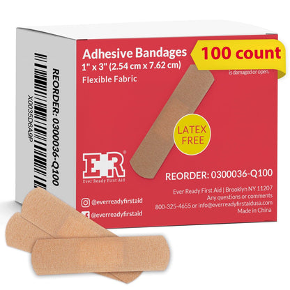 Ever Ready First Aid 1 x 3 Zoll Stoffpflaster, latexfrei, dehnbar – 100 Stück